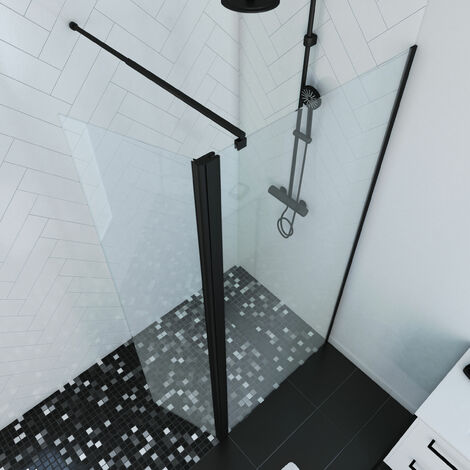 Mampara de Ducha y Deflector 90+40x200cm - Perfil + Barra Extensible Negro