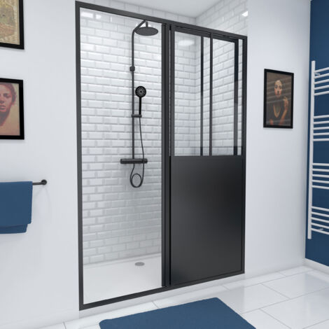 Aurlane – Mampara corredera de ducha 140x200 cm – Cristal templado 5mm – Estructura de aluminio negro mate – Montaje reversible (1/4)