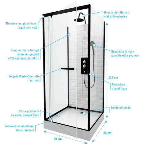 Cabina de ducha Metro (80 x 110 x 230 cm, Blanco/Negro)
