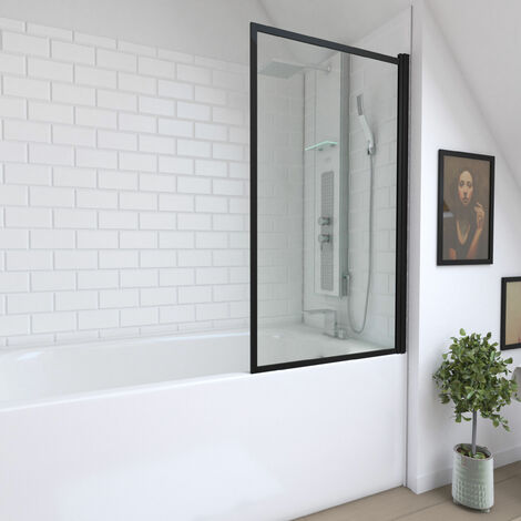 Mampara para bañera Bricks (1 pieza, 75 x 125 cm, Negro)