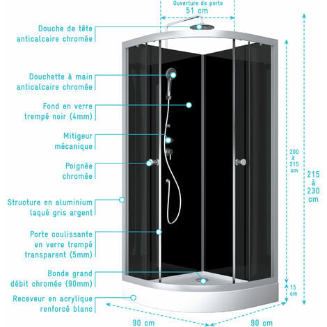 Cabina de ducha Acquario 100x100 cm con apertura lateral de 2 puertas
