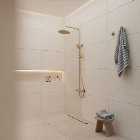 Columna de ducha Termostática Oro Cepillado - 133x26x52 cm - MOLLY GOLD