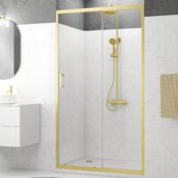 Puerta de ducha Corredera 120x200cm - Perfiles Oro Cepillado - Cristal Templado 6mm - GOLDY CRUSH