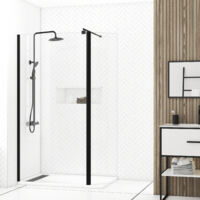 Mampara de Ducha y Deflector 100+40x200cm - Perfil + Barra Extensible Negro