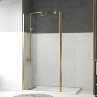 Mampara de Ducha Transparente con Deflector 100+40x200cm - Perfil + Barra Extensible Oro Dorado