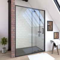Mampara ducha corredera 140x200 cm - Cristal claro + perfil negro mate
