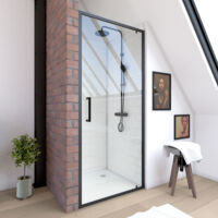 MAMPARA DUCHA PIVOTANTE 90X200 - PERFIL NEGRO MATE - CRISTAL TRANSPARENTE