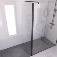 Panel pivotante para mampara fija - 40x200cm - Vidrio 6 mm - Perfil negro
