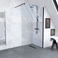Pack Mampara de Ducha Transparente 140x200cm - Barra de Fijación Extensible y Perfil Negro
