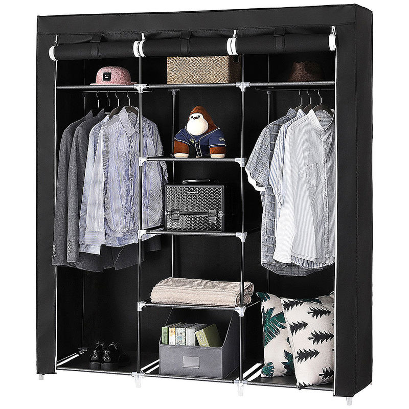 Armario plegable, armario para organizar ropa, utensilios, 6 estantes,  portátil, negro
