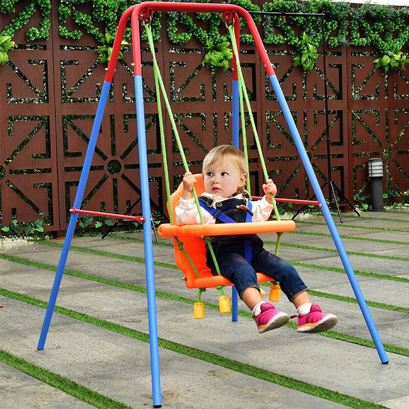 Columpio para bebés con soporte de metal plegable y asiento de cinturón de  seguridad, columpio para niños pequeños de 1 a 3 años, juego de columpios