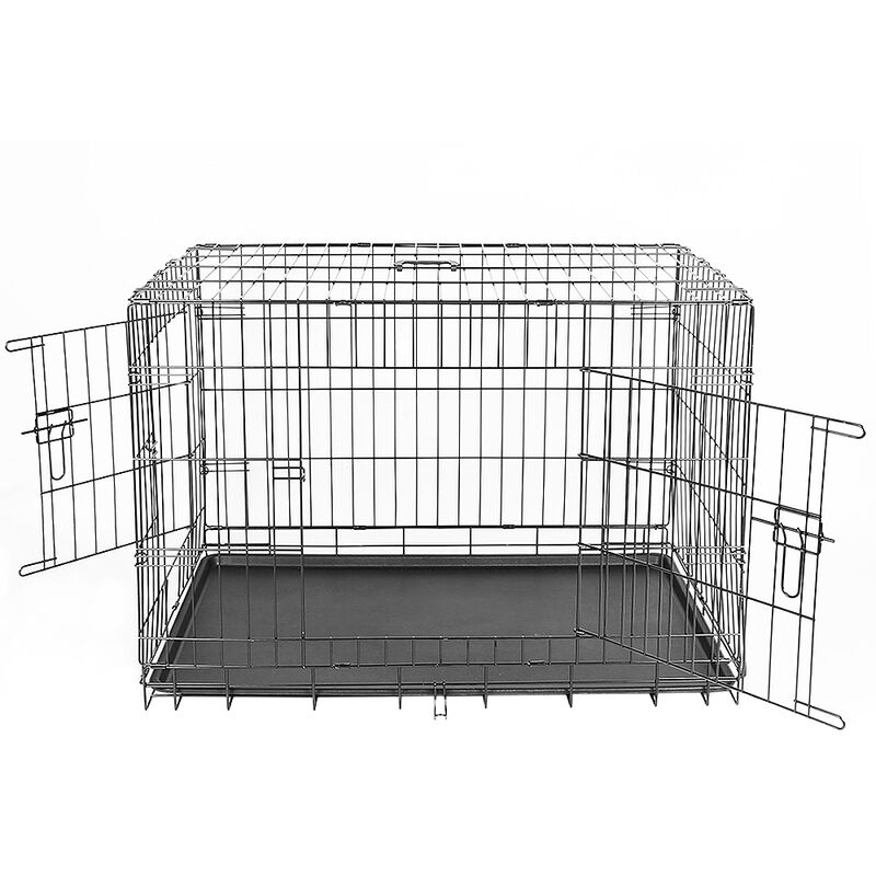 PawHut Transportín de Perro de 2 Puertas Jaula de Alambre para Perros  Plegable con Asa Acero 92x57x62,5 cm Negro