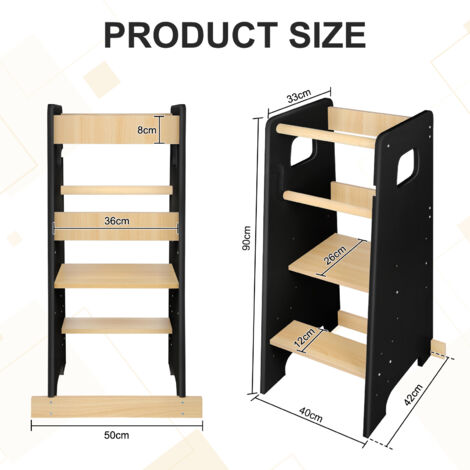 Torre De Aprendizaje Montessori Para Niños De 1 A 6 Años - Estructura De Madera, Estable, Con Barra De Seguridad, Color Blanco