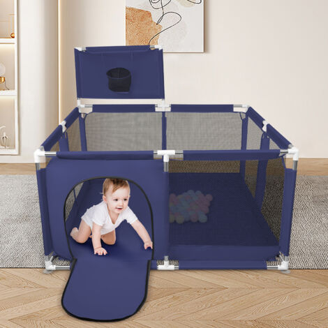 Parques para bebé 126x126cm Parque infantil para bebé centro de actividades para niños con 50 bolitas y base antideslizante y cremallera,azul marino