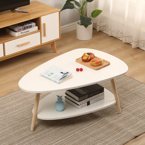 WYCTIN® Mesa de centro escandinava ovalada - Blanco - 90×60×40cm