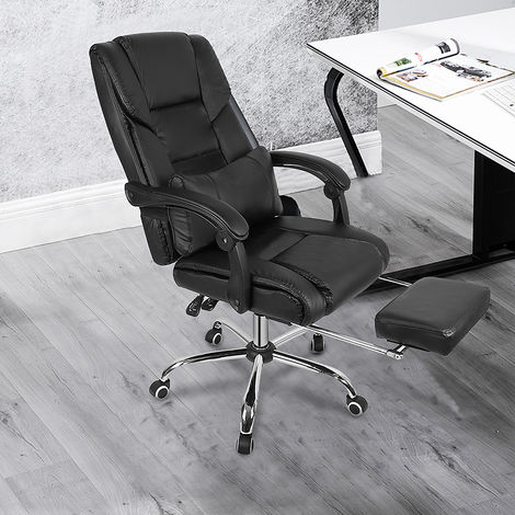 WYCTIN® de oficina con reposapiés Polipiel reclinable ergonómico con respaldo (negro)