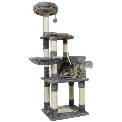 WYCTIN®Poste rascador para gatos-gris,Parque infantil para gatos,Con cueva,Estructura multicapa,Accesorios mascotas,48 x 40 x 135cm