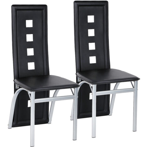 WYCTIN®Silla de comedor, silla de comedor con seis orificios, silla de comedor horizontal, negro puro, juego de 2 (1/5)