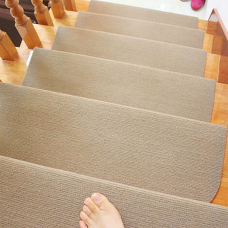 WYCTIN® Un juego de 15 alfombrillas de escalera autoadhesivas de color marrón claro de 65×21×4 cm