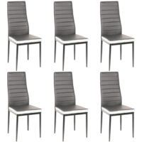 WYCTIN®Sillas de comedor 6 unidades,,Silla de comedor horizontal,Gris principal y blanco vice,cuero artificial