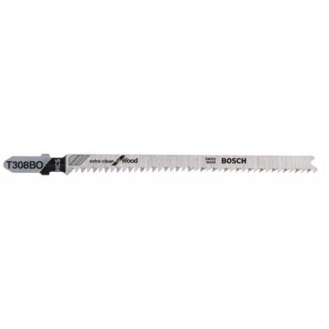 Hoja sierra caladora para madera blando, corte curva fina, ref. Bosch : T 308 BO, calidad de Hoja de sierra HSC, Largo total 117 mm