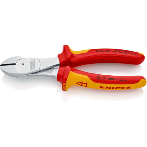 KNIPEX 74 06 180 Alicates de corte diagonal de fuerza aislados con fundas multicomponentes, según norma VDE cromado 180 mm