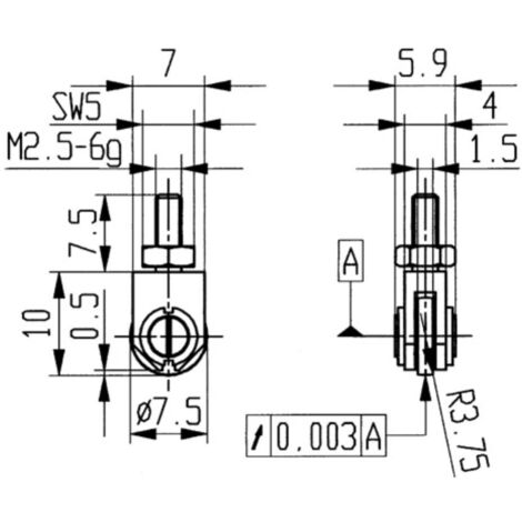 Conector de medida de Acero, Modelo : rodillo, 7,5 mm de Ø