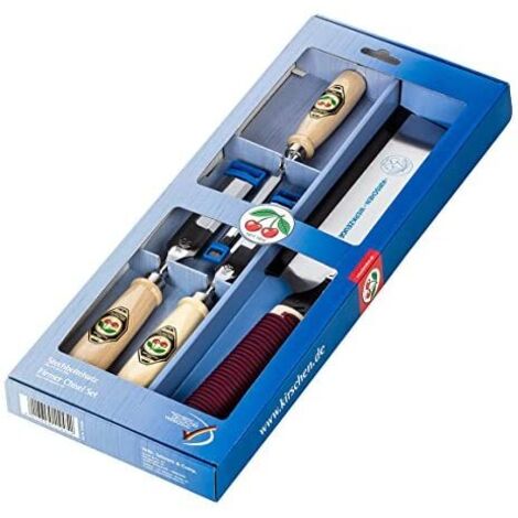 Juego de 3 Ciseles de madera más sierra Japonesa de caja cartón - 1195 SB Kirsche