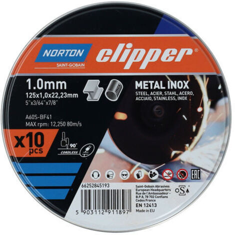 Disco de corte Metal-Inox 10x A60S-125x1.0x22.23 (1/2)