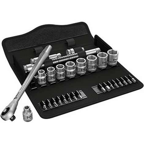 Set de llaves de vaso y puntas para atornillar 3/8" WERA 8100 SB 7 Zyklop Metal 3/8" (29 piezas)
