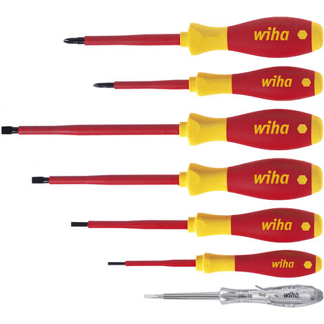Wiha Juego de destornilladores SoftFinish® electric ranurados, Phillips, de 7 unid. (00834)