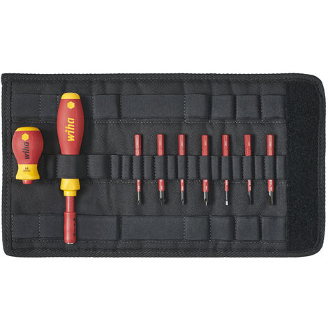 Wiha Juego de destornilladores y bits slimVario® ranurados, Phillips, Pozidriv, de 10 unid., incl. bolsa plegable (41232)