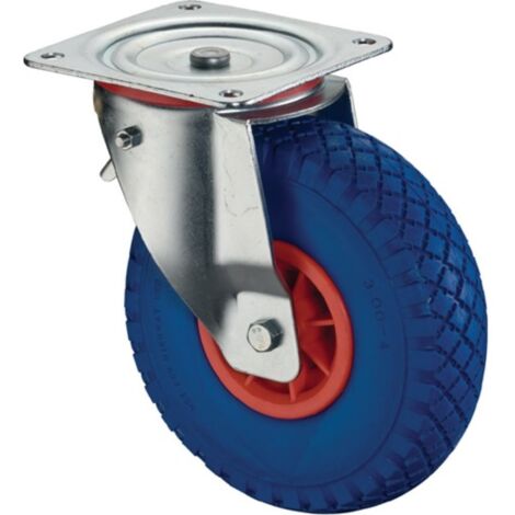 Rueda giratoria con diámetro fijo de 260 mm, capacidad de carga de 160 kg con placa de longitud de la rueda. Goma azul gris BS ROLLEN (1/2)