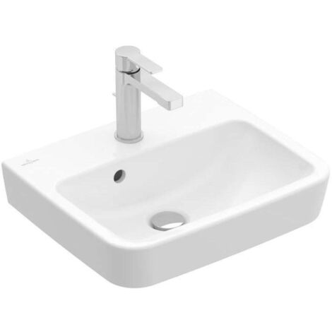 Lavamanos, 450 x 370 mm, Ovalado, Para grifería de 3 orificios, orificio central para grifería perforado, Con rebosadero, Cerámica sanitaria, lavabo en el centro (1/2)