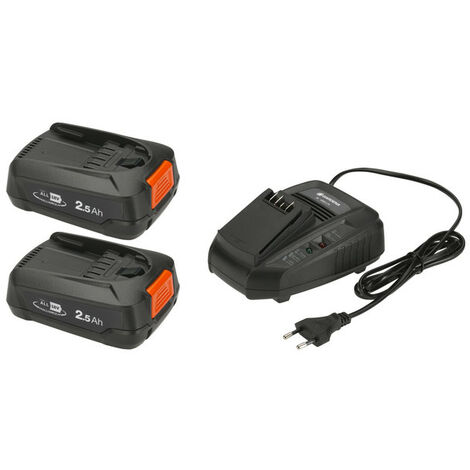 GARDENA Kit 2 baterías POWER FOR ALL 18V/45 de 2,5Ah + Cargador Rápido AL 1830CV, tiempo de carga 60 minutos, compatible con aparatos de jardín Gardena (recortadora, sopladoras y cortasetos) (14907-20 (1/2)