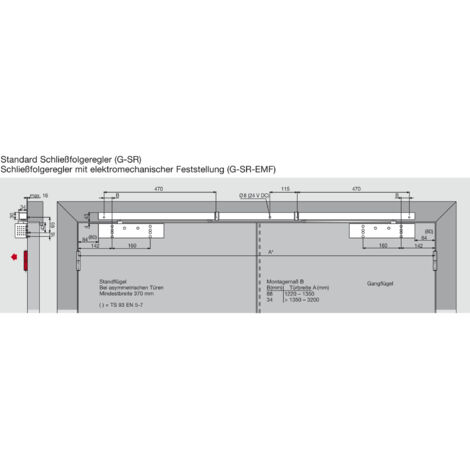 Deslizador deslizante GSR-EMF-1 / V para bandas plateadas TS 93 B. DORMAKABA