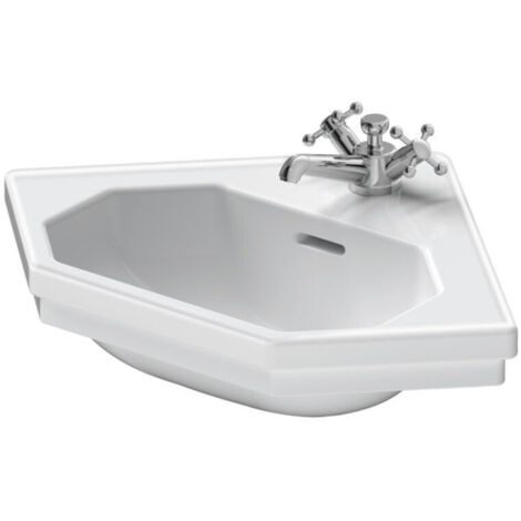 Lavamanos de esquina 1930 con rebosadero, plataforma para grifería, 595 x 450 mm blanco DURAVIT (1/3)