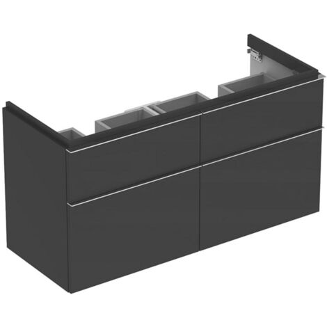 Mueble bajo Geberit iCon para lavabo doble, con cuatro cajones: Ancho 119cm, Alto 62cm, Fondo 47,7cm, Gris aterciopelado / Lacado mate (1/3)