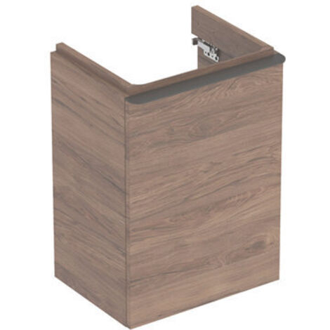 Mueble bajo Geberit Smyle Square para lavabo, con una puerta: Ancho 44,2cm, Alto 61,7cm, Fondo 35,6cm, Nogal Carya / melamina estructurada en madera, gris aterciopelado / lacado en polvo mate, Ancho d (1/4)