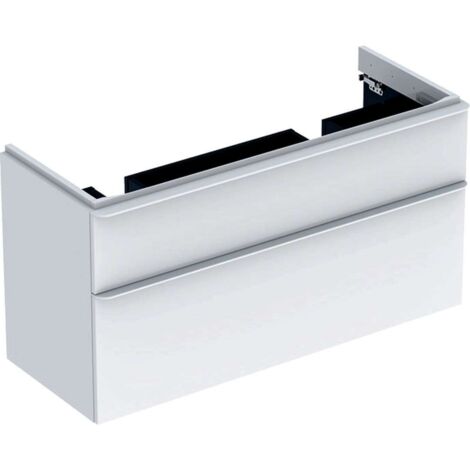 Mueble bajo Geberit Smyle Square para lavabo doble, con dos cajones: Ancho 118,4cm, Alto 61,7cm, Fondo 47cm, blanco / lacado alto brillo, blanco alpino / lacado en polvo mate (1/3)