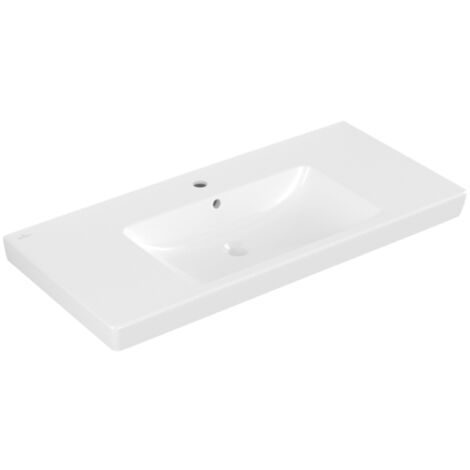 Lavabos con mueble, 1000 x 470 mm, Rectangular, para grifería de 3 orificios, orificio central para grifería perforado, con rebosadero, Porcelánico sanitario Blanco (1/4)