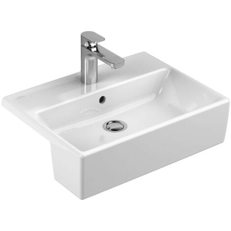 Memento, Lavabos semiencastrados, 550 x 425 mm, Rectangular, para grifería de 3 orificios, orificio central perforado, con rebosadero, Porcelánico sanitario (1/2)
