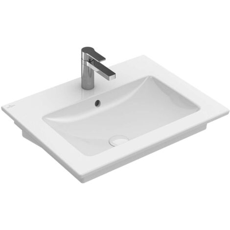 Venticello, Lavabos suspendidos, 600 x 500 mm, Rectangular, para grifería de 3 orificios, orificio central perforado, con rebosadero, Porcelánico sanitario (1/4)