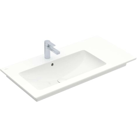 Encimeras, 1000 x 500 mm, Rectangular, para grifería de 3 orificios, orificio central para grifería perforado, con rebosadero, Porcelánico sanitario, lavabo a la izquierda