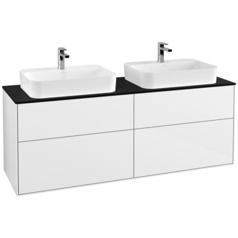 Finion, Mueble de baño, 1600 x 603 x 501 mm, Angular, modelo suspendido, De madera, para 2 lavabos, Lacado Blanco Brillo (1/5)