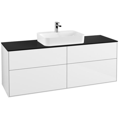 Finion, Mueble bajo lavabo, 1600 x 603 x 501 mm, Angular, modelo suspendido, En madera, lavabo en el medio, Lacado Blanco Brillo (1/5)