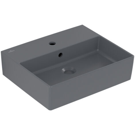 Memento 2.0, Lavabos suspendidos, 500 x 420 mm, Rectangular, modelo de suelo, para grifería de 3 orificios, orificio central perforado, con rebosadero, TitanCeram (1/2)