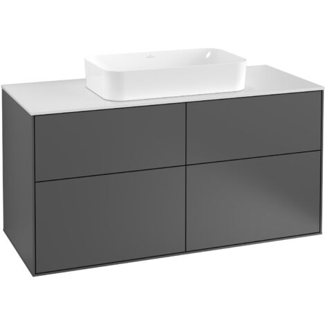 Finion, Muebles de baño, 1200 x 603 x 501 mm, Angular, con aplique, modelo suspendido, En madera, lavabo en el medio, iluminación LED, 2x LED / 4.2W, 2700 K a 6480 K, Lacado Blanco Brillo (1/5)