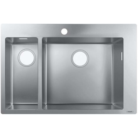 Fregadero encastrable 1 seno y medio HANSGROHE S71 450 sin desagüe de acero inoxidable (1/4)