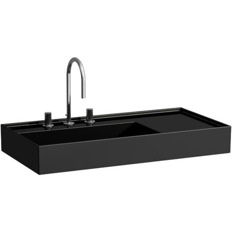 Lavabo KARTELL 900 x 460 mm, balda derecha sin rebosadero, versión 3 grifos negro LAUFEN (1/4)